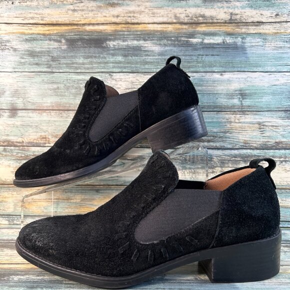 Montana Chelsea Booties Womens 10M Black Suede Slip On Low Block Heel Ankle - Picture 3 of 12